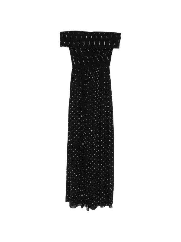 Elie Saab Polka-dot Off-shoulder Maxi Dress in Black