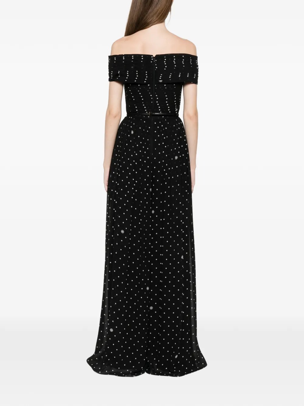 Elie Saab Off-shoulder maxi-jurk met stippen Zwart