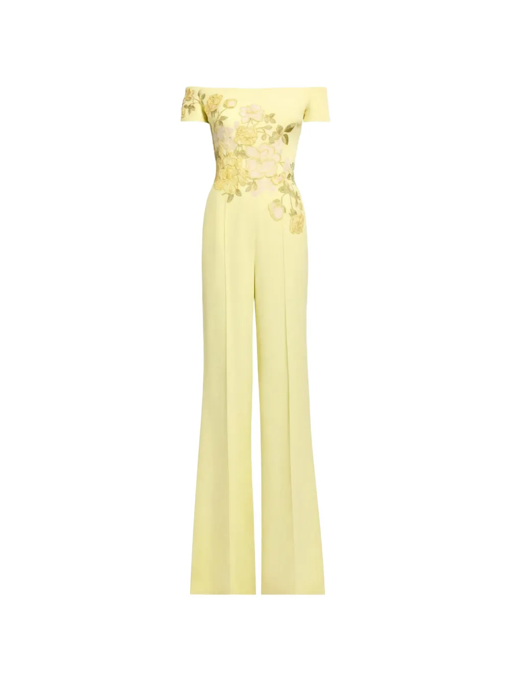 Elie Saab Candy floral-embroidered off-shoulder jumpsuit - Gelb