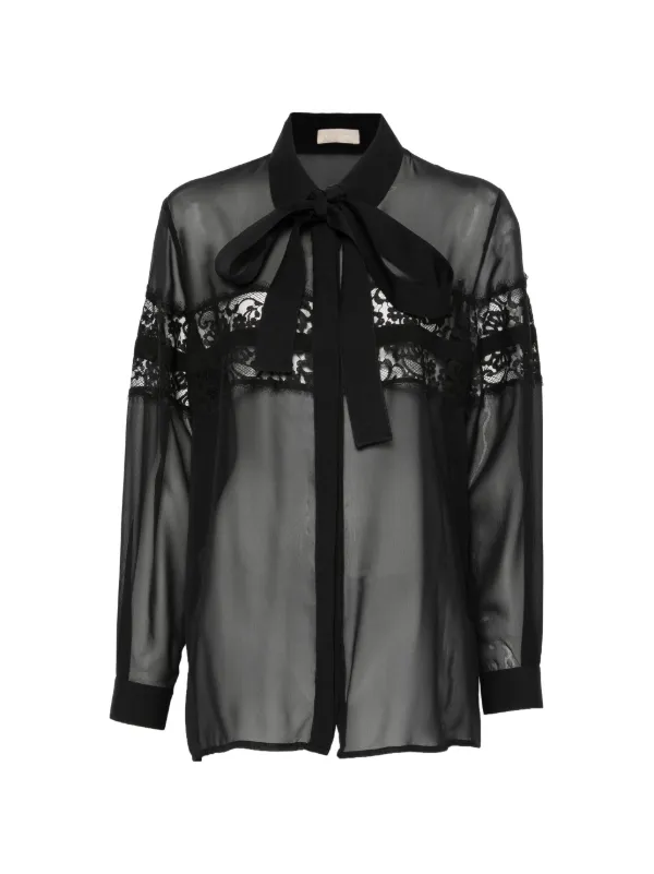 Elie Saab Lace Bow Shirt in Black