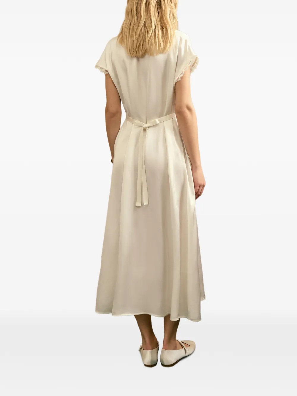 Genus Rosa Lace-Trim Satin Midi Dress