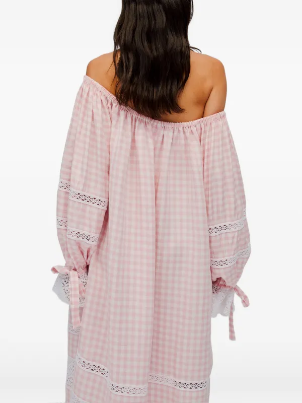 sleeper pink gingham dress Sleeper Romantica Gingham lace-detail Maxi Dress | Pink