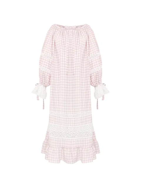 Sleeper Romantica gingham lace-detail maxi dress