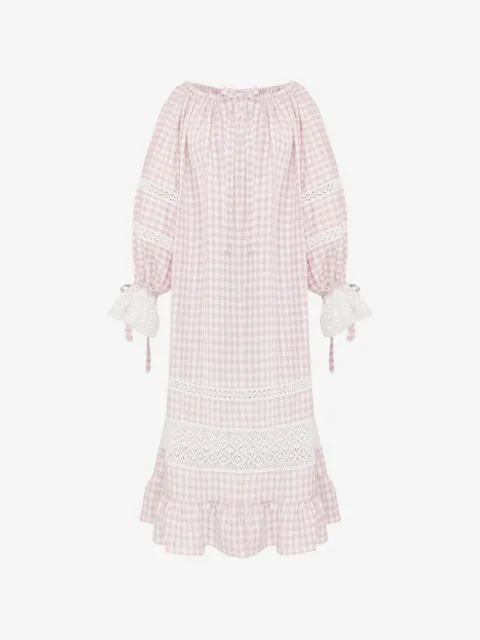 Sleeper Romantica gingham lace-detail maxi dress