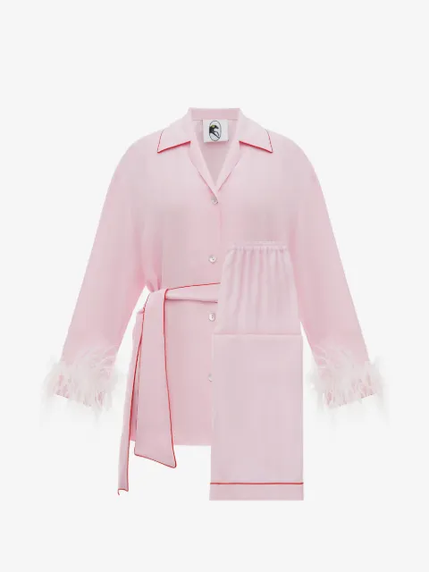 Sleeper Miss Cat belted feather-detail pajama set