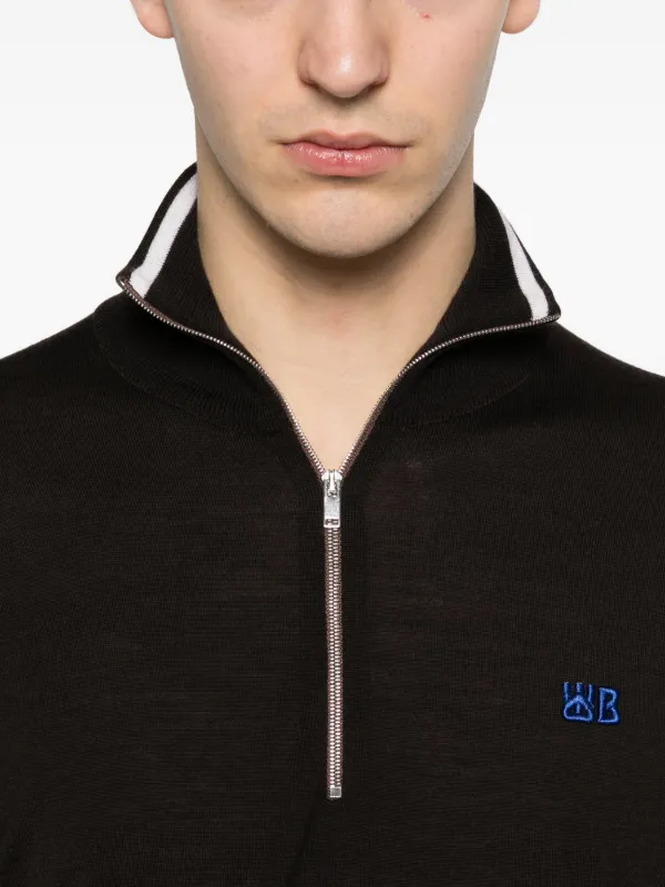 Wales Bonner Park quarter-zip chest-logo T-shirt | Brown | FARFETCH