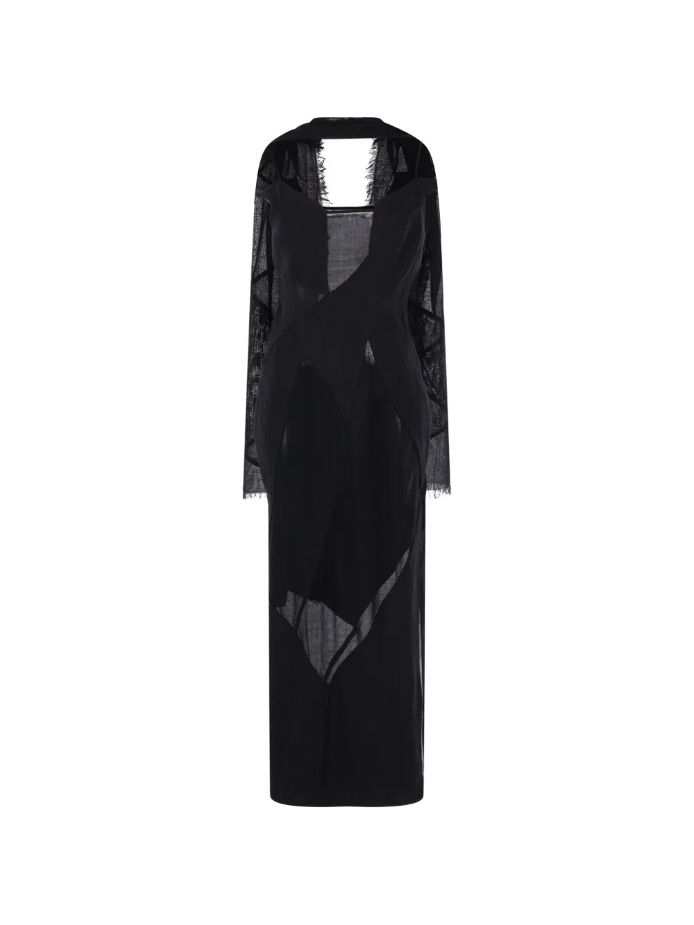  Yehuafan Long-sleeved Patchwork Dress - Black 