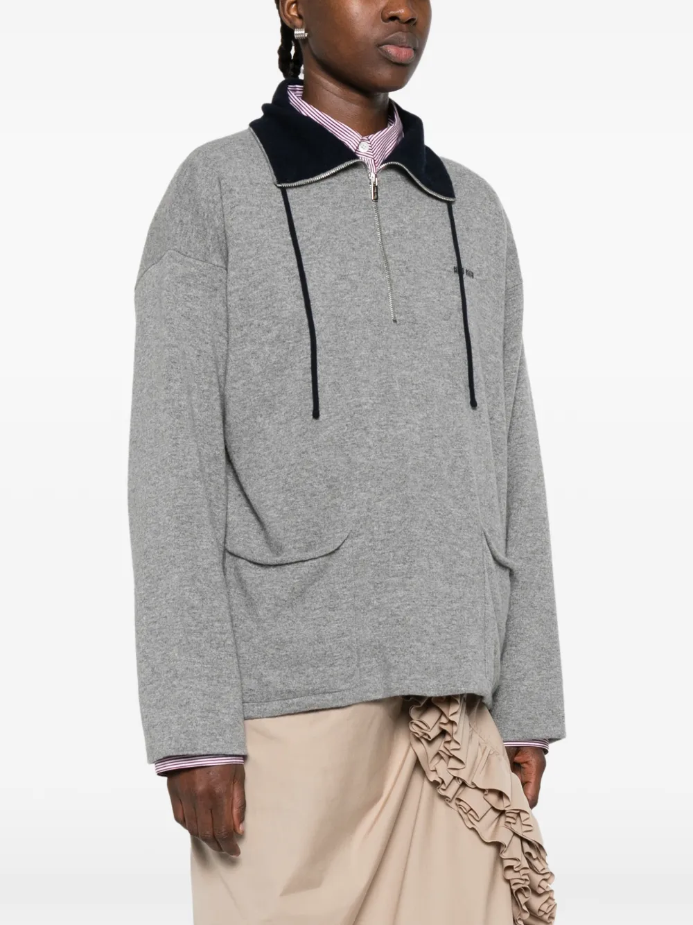  Miu Miu Half-zip Sweater - Grey 