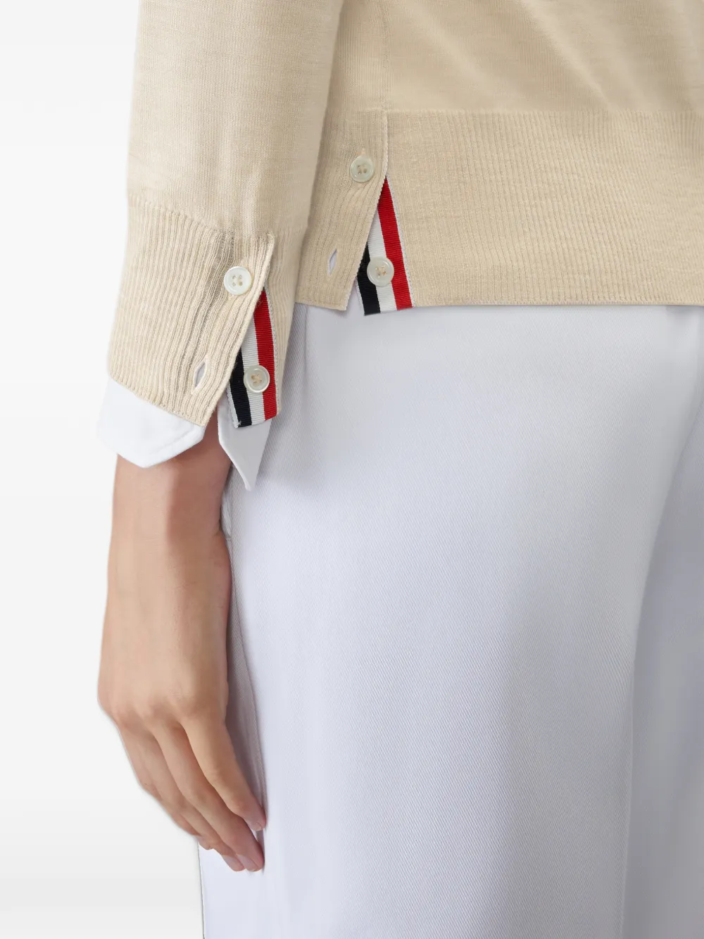 Thom Browne 4-Bar vest van merinowol met V-hals Beige