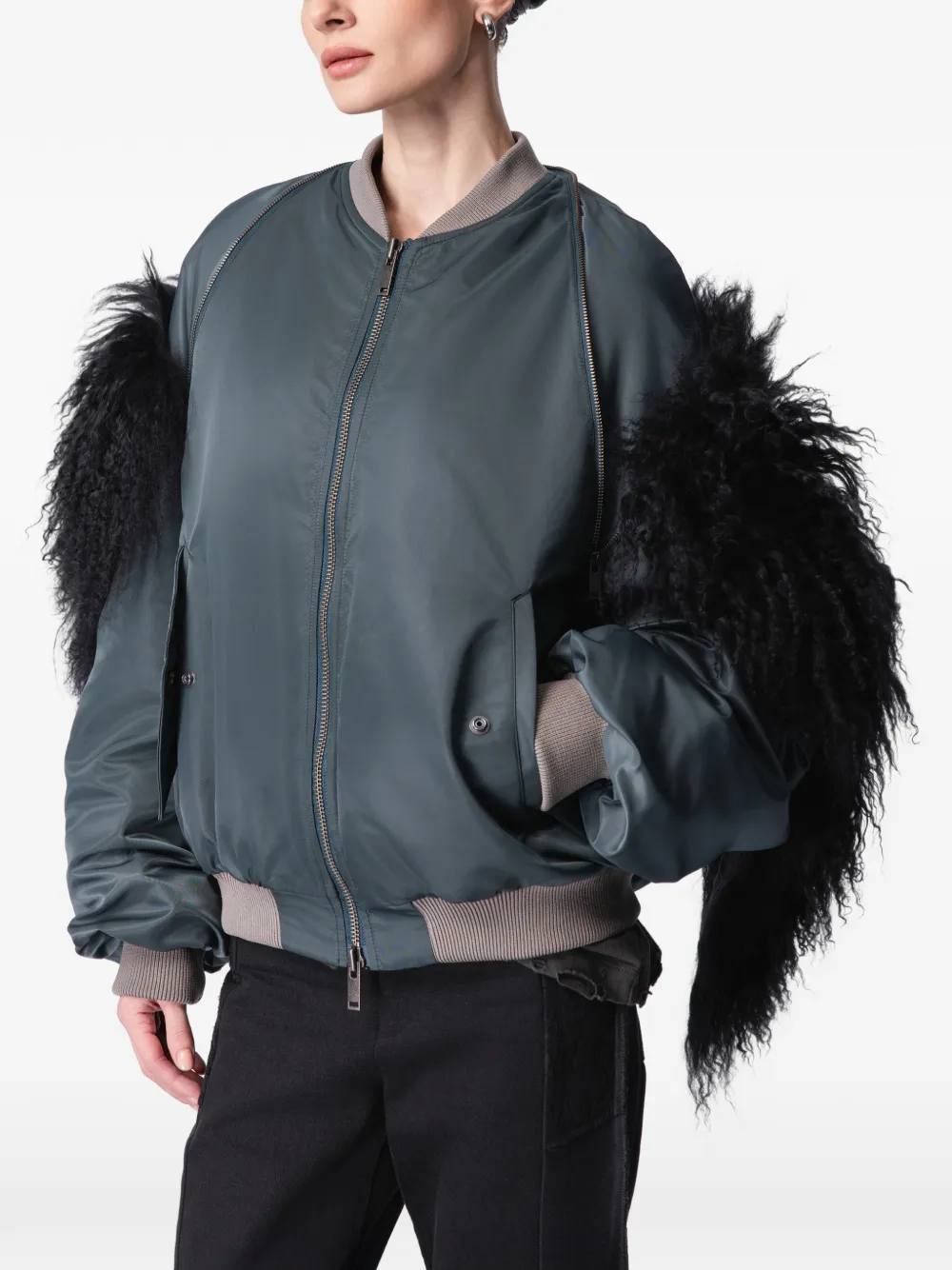  Article Ten Shearling-panel Bomber Jacket - Blue 