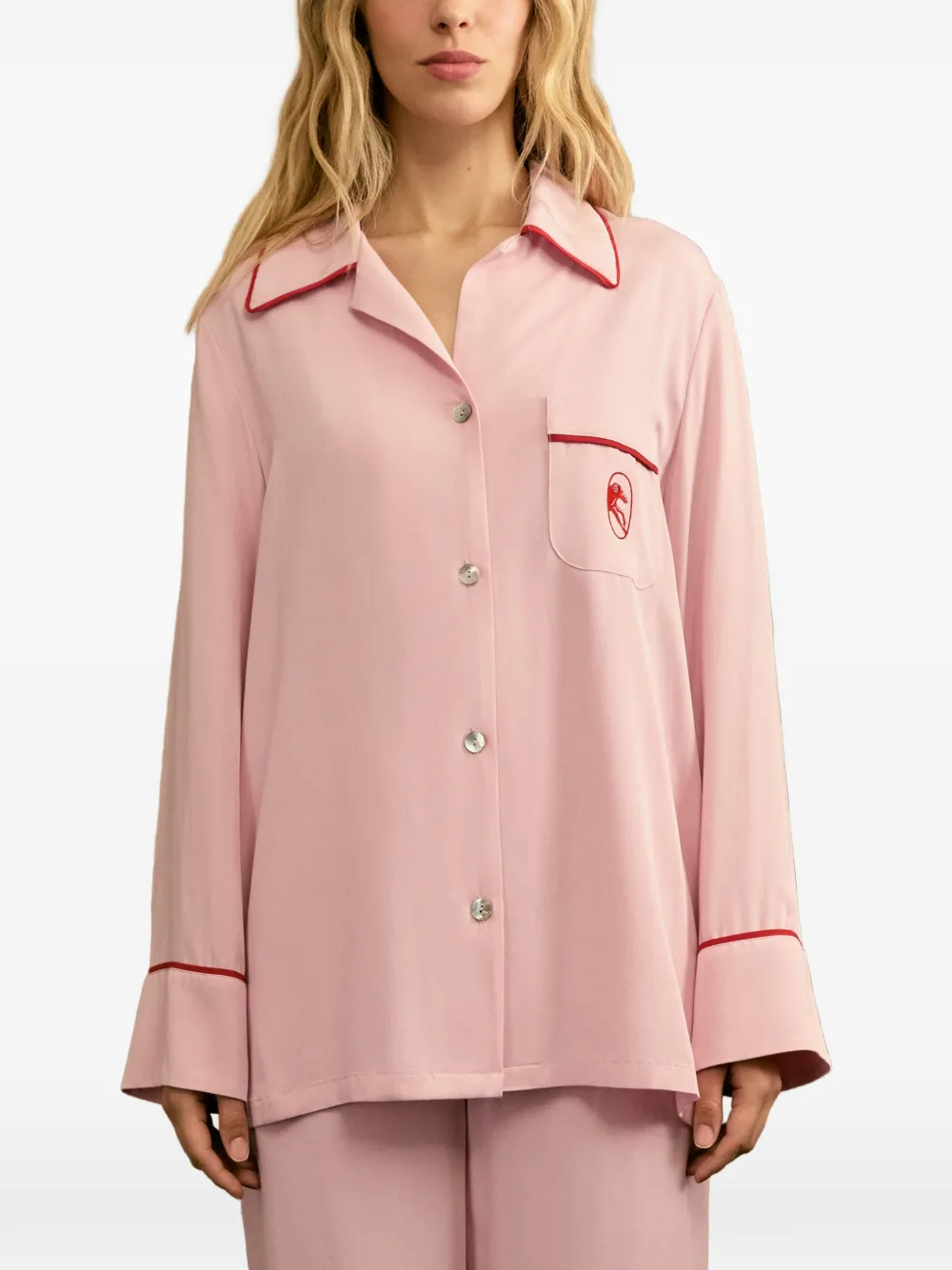  Sleeper Contrast-trim Pocket Pajama-style Shirt - Pink 
