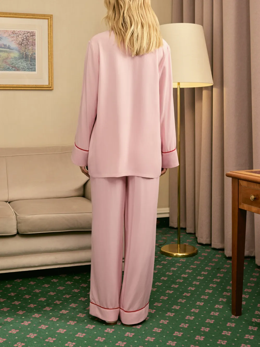 Sleeper Pyjamashirt met contrasterende afwerking en zak Roze