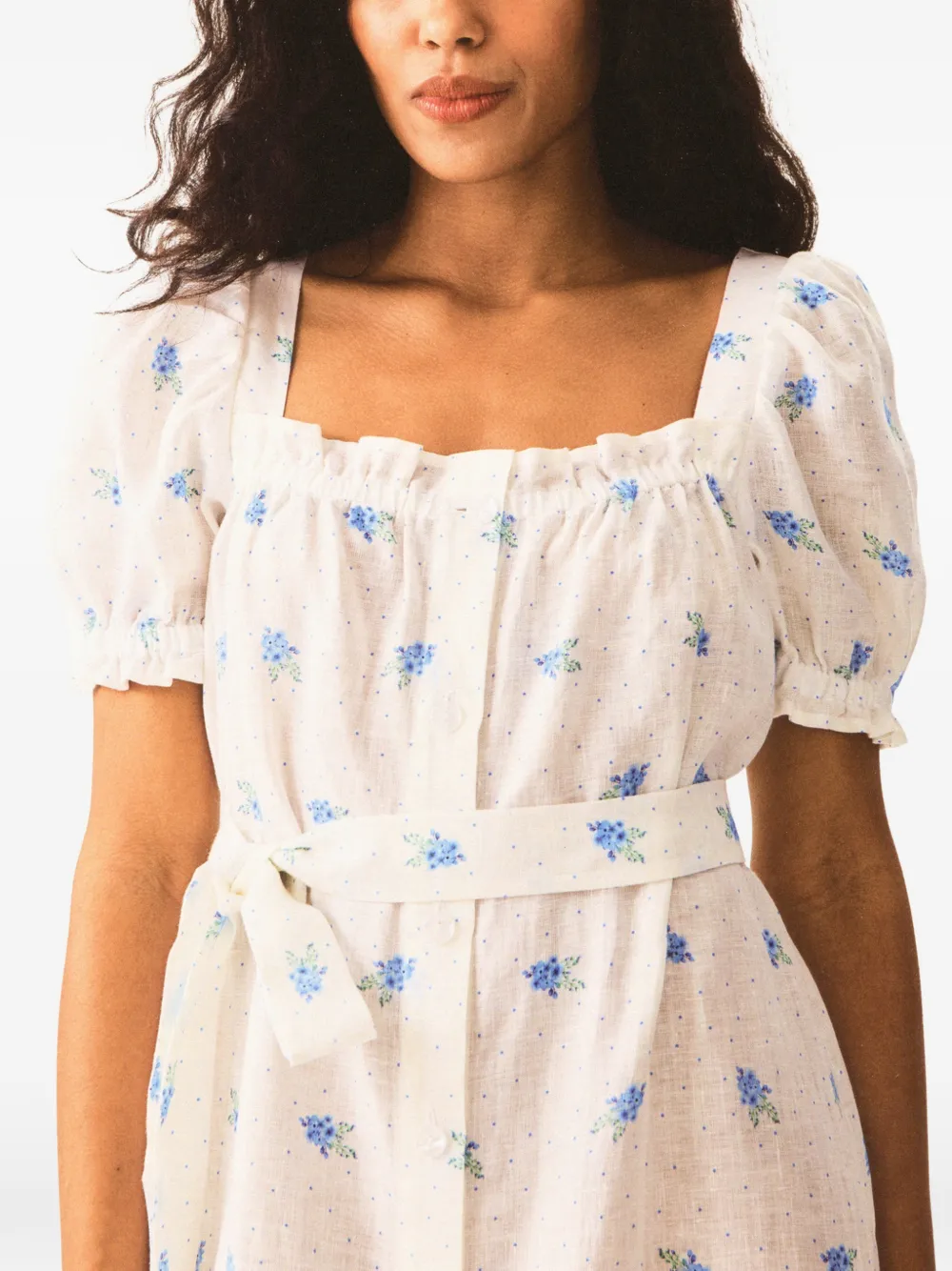 Sleeper Brigitte midi-jurk met ceintuur en bloemen-print Wit