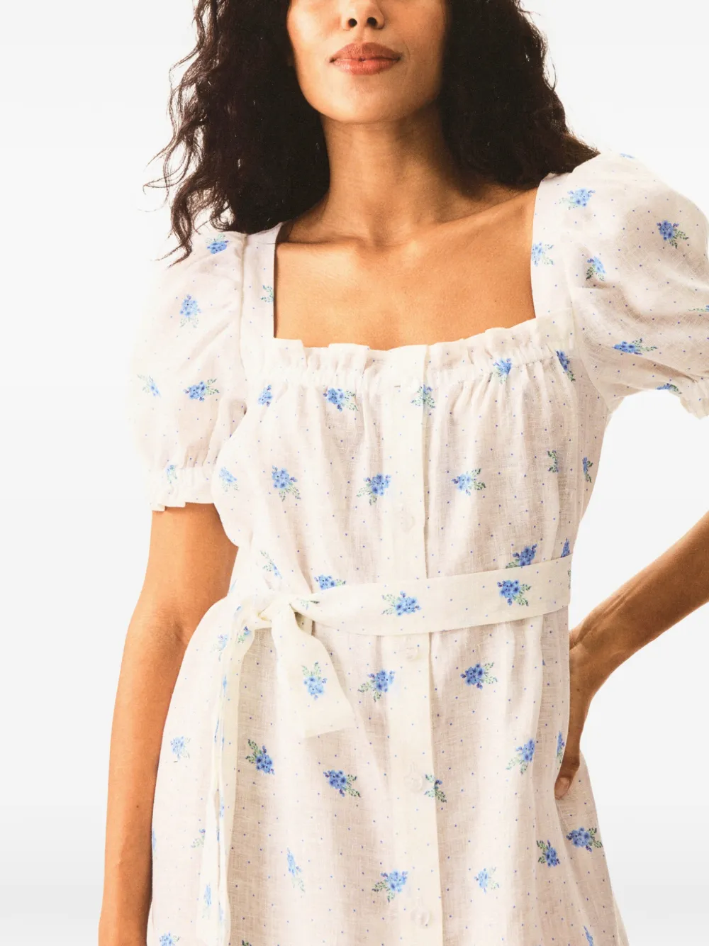 Sleeper Brigitte midi-jurk met ceintuur en bloemen-print Wit