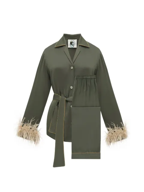 Sleeper Miss Cat belted feather-trim pajama set