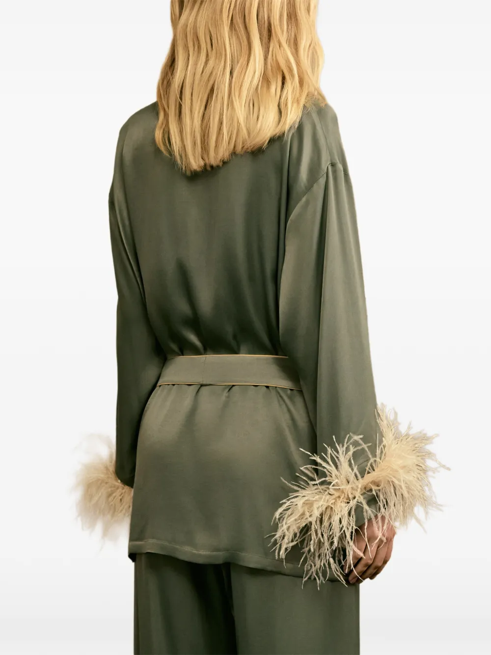 Sleeper 미스 캣 벨트 페더 트리밍 파자마 세트 In Green