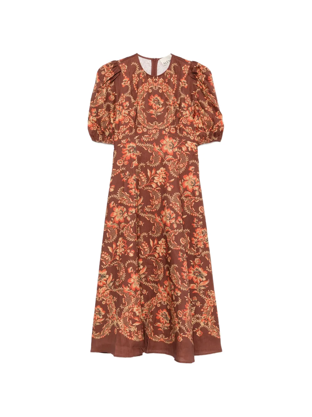 ALEMAIS Seraphina puff-sleeve floral midi dress - Brown