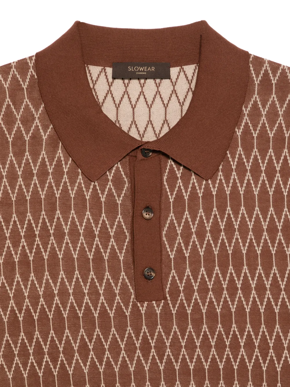 Zanone Diamond Pattern Polo Shirt - Brown 