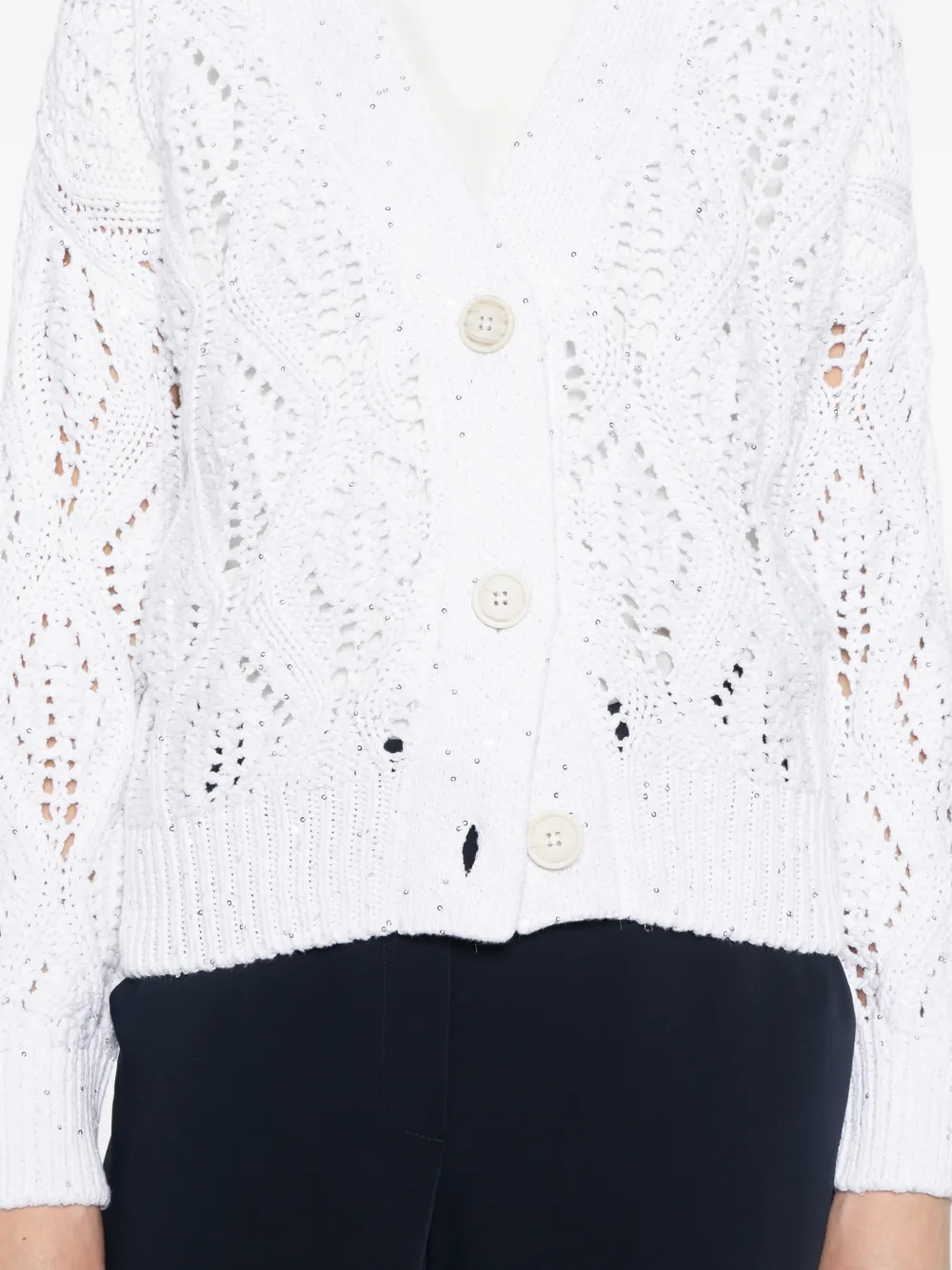 Eleventy Button Knit Cardigan in White, view 5