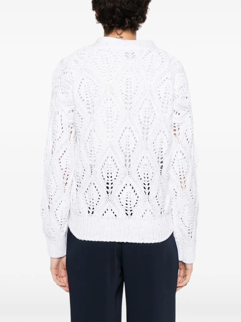 Eleventy Button Knit Cardigan in White, view 4