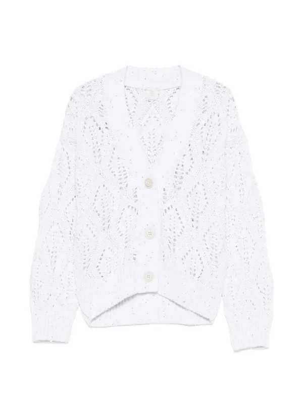 Eleventy Button Knit Cardigan in White