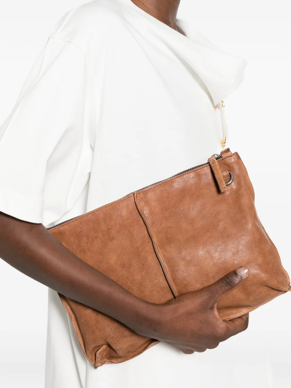  Sommet Clark Zip Sheepskin Cross Body Bag - Brown 