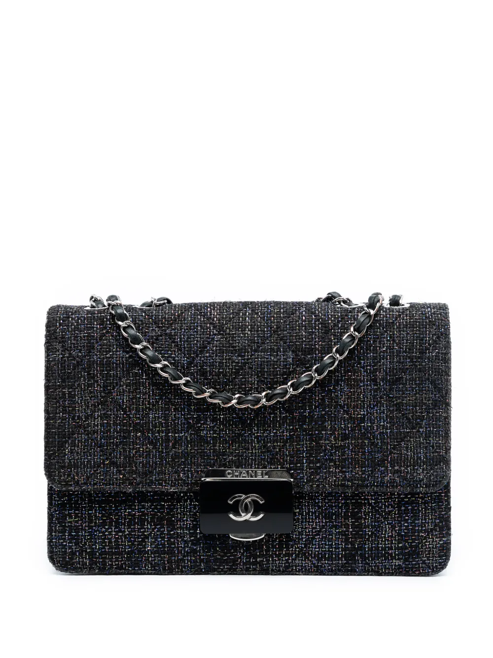 CHANEL Pre-Owned Borsa a tracolla Beauty Lock grande in tweed trapuntato con battente 2016-2017 - Nero