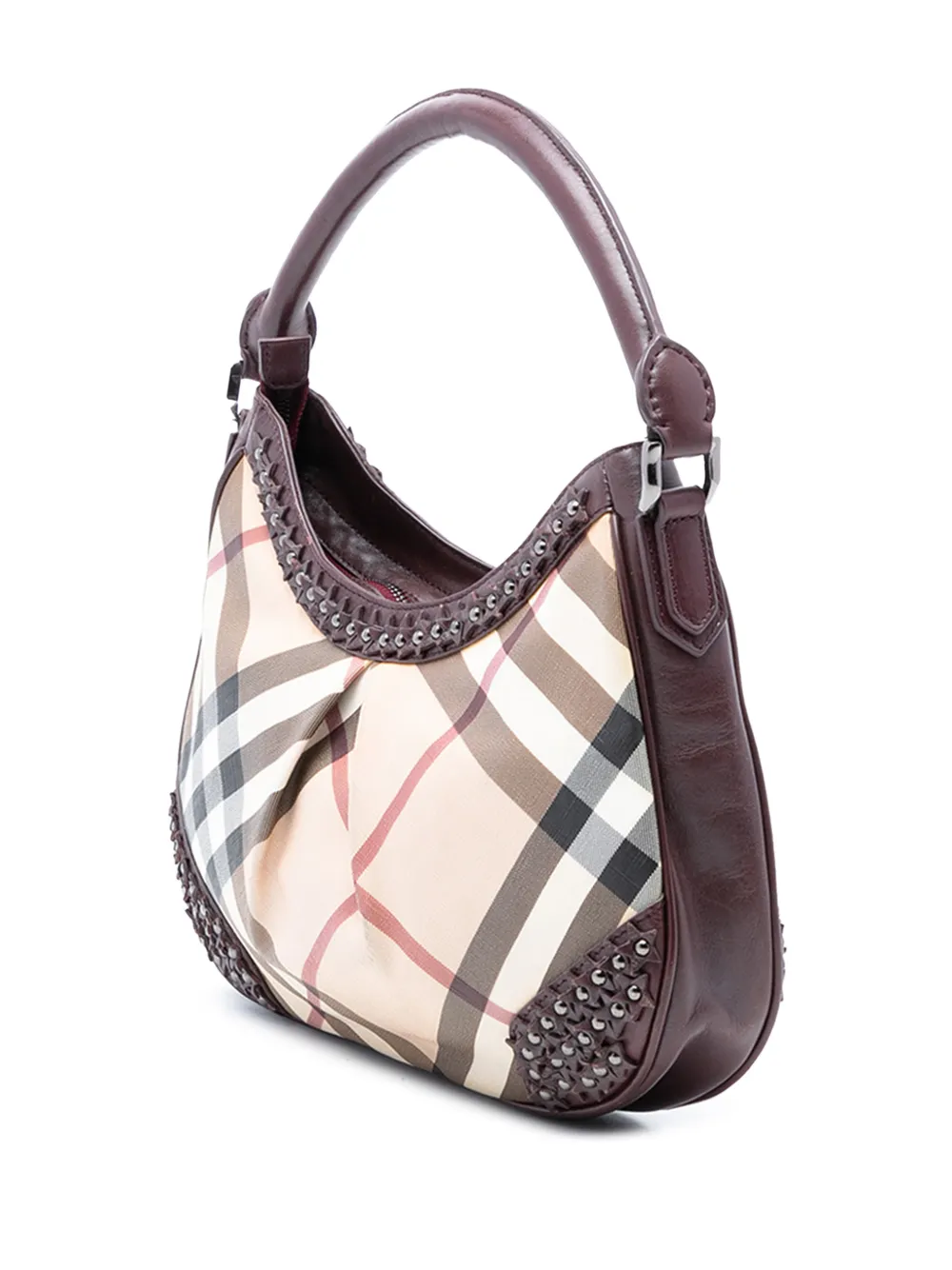  Burberry Pre-owned Borsa A Spalla Hernville In Tela Cerata Con Motivo Supernova Check E Borchie 2000-2017 - Marrone 