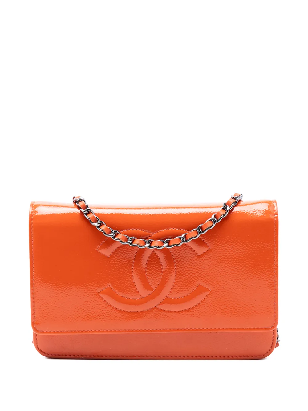 CHANEL Pre-Owned Borsa a tracolla CC in pelle Caviar lucida con catena 2014-2015 - Arancione