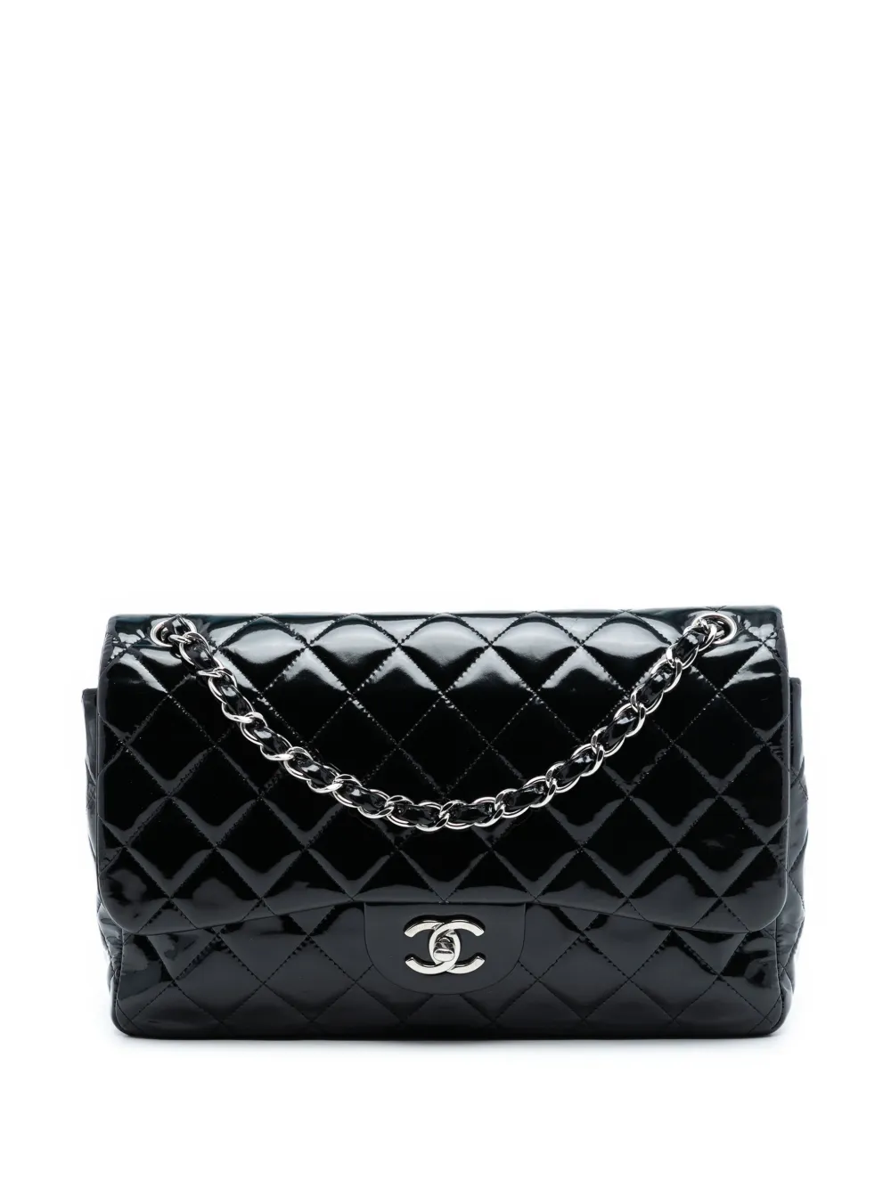 CHANEL Pre-Owned Borsa a spalla Classic Double Flap Jumbo con finitura lucida 2013-2014 - Nero