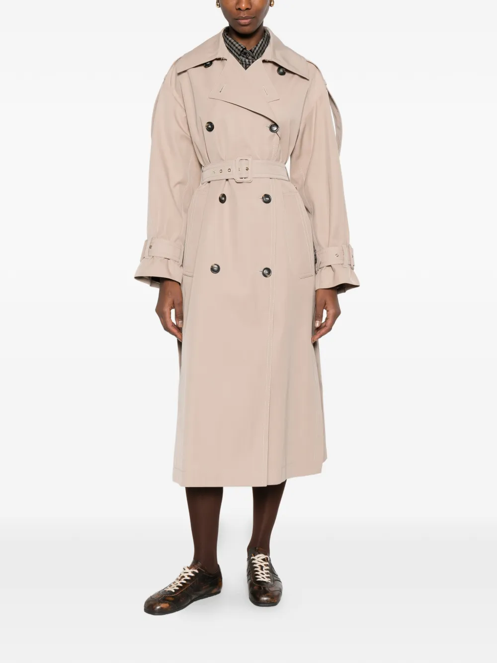 Sportmax Spxgocce trenchcoat met ceintuur en dubbele rij knopen Beige