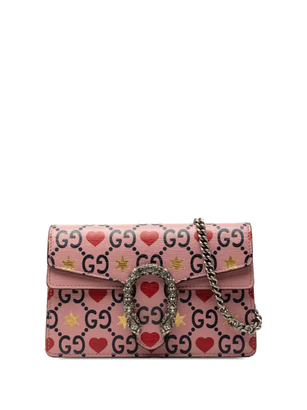 Gucci Pre-owned 2016-2025 Mini Textured Leather Valentines Day Dionysus Crossbody Bag in Pink