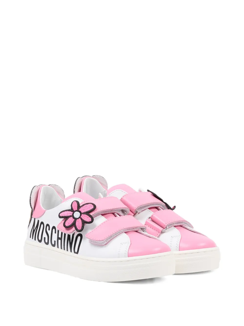 Moschino Kids flower appliqué strap sneakers Wit