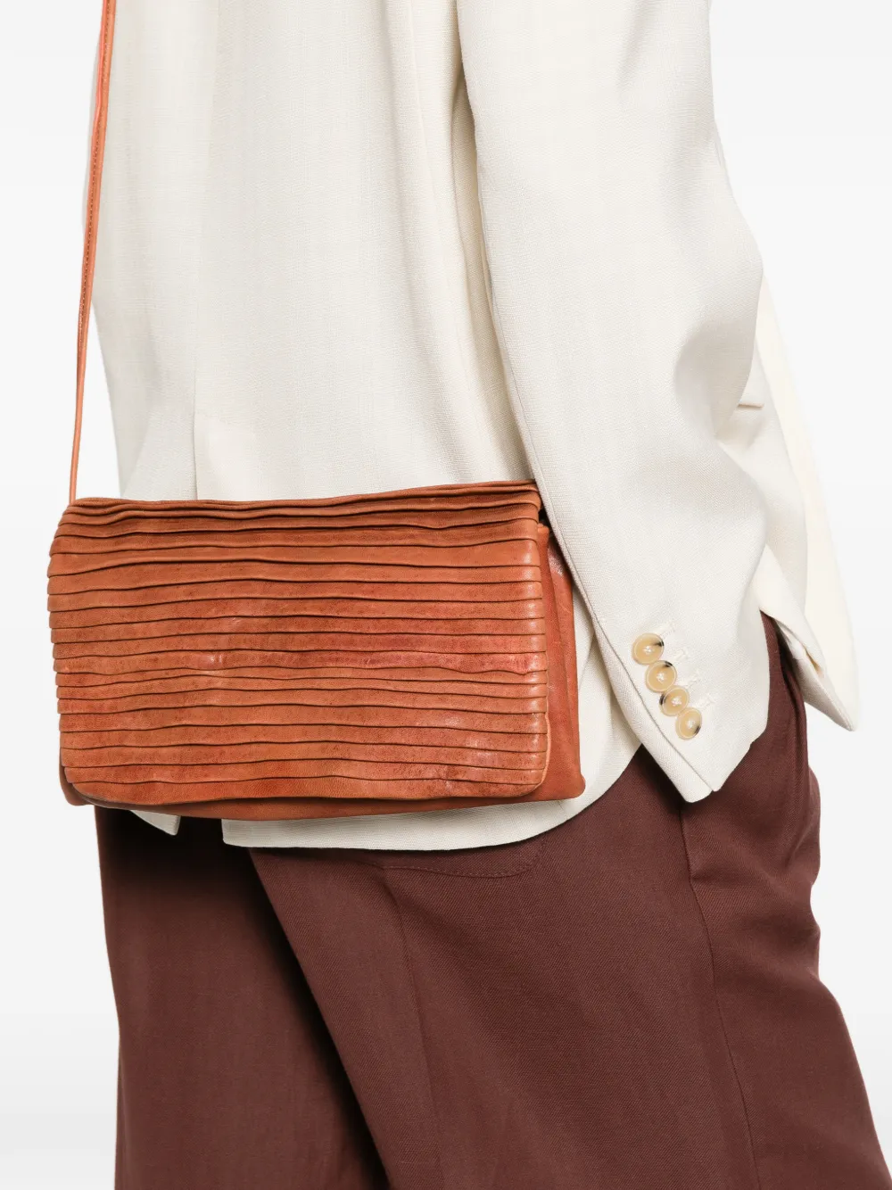  Sommet Soffietta Pleated Cross Body Bag - Brown 
