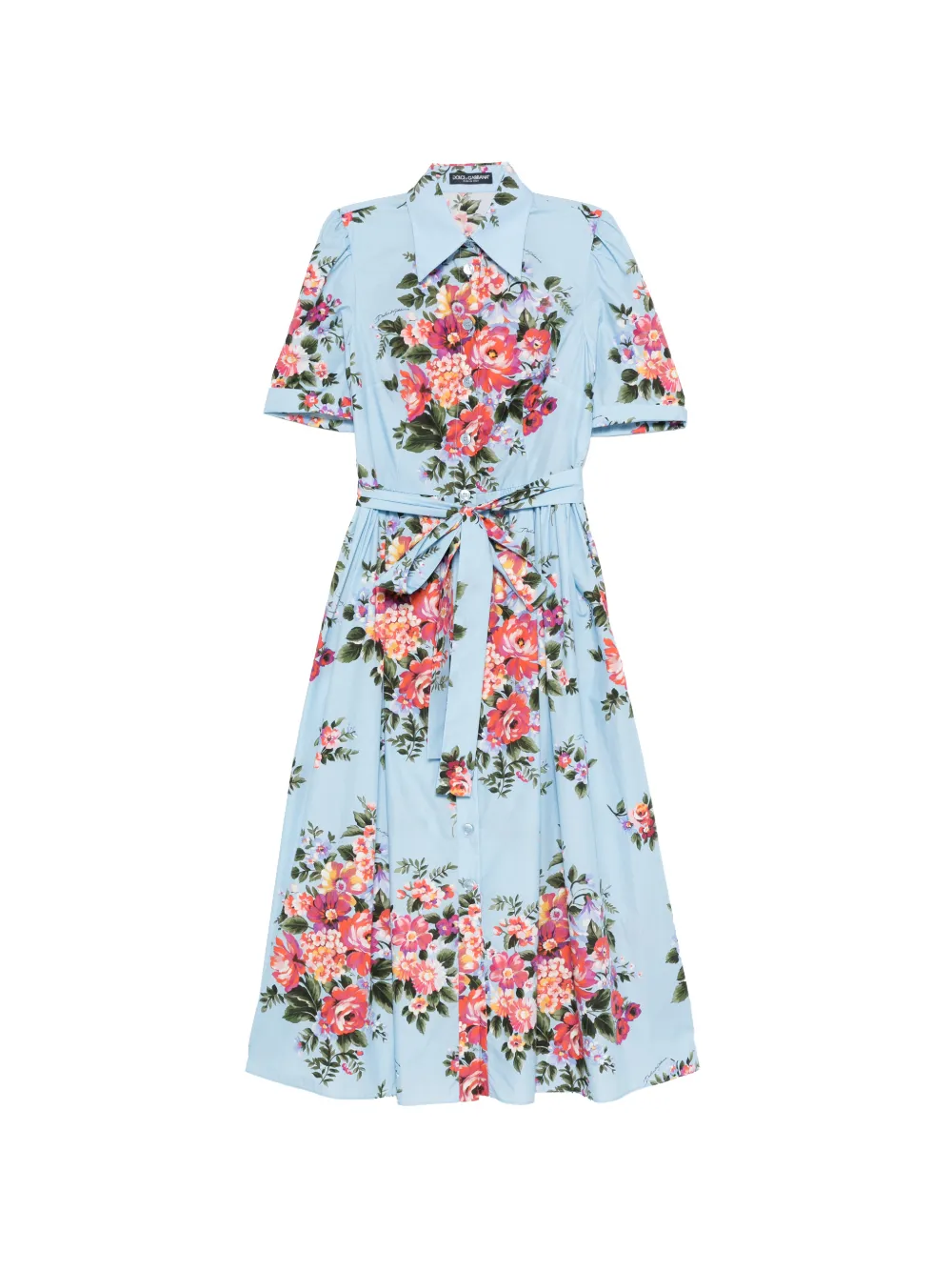 Dolce & Gabbana floral-print belted midi dress - Blu