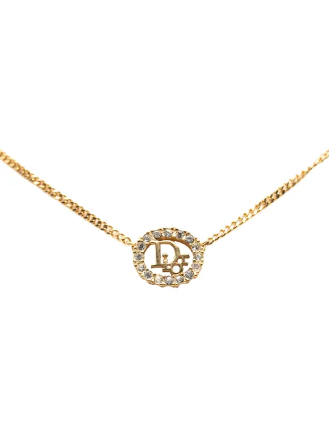 Christian Dior Pre-Owned 20th Century Gold Plated Rhinestone Logo Pendant Necklace costume necklace