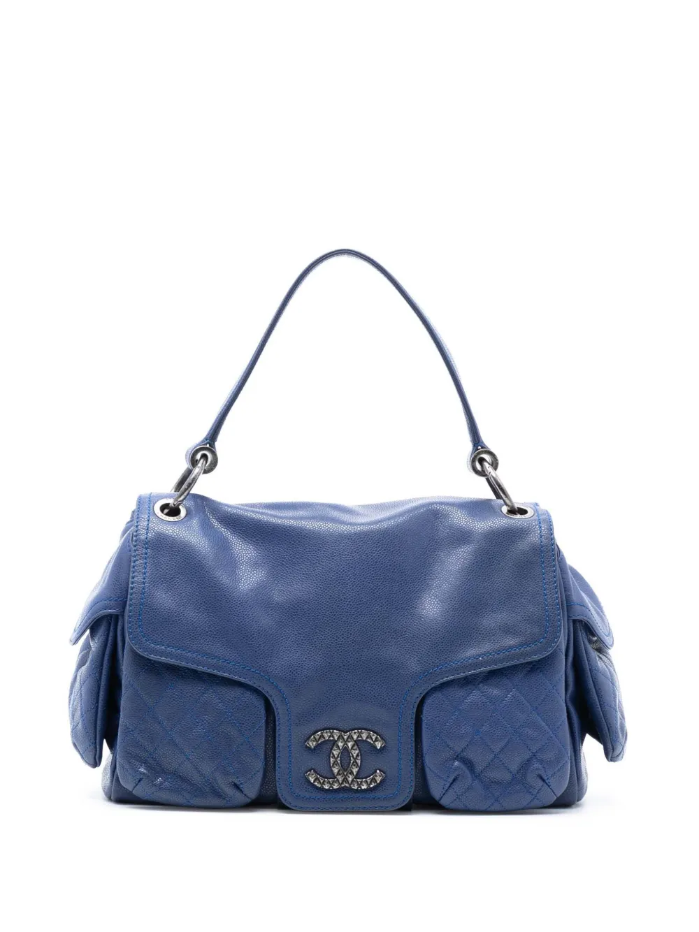 CHANEL Pre-Owned Borsa a spalla Coco Rider in pelle Caviar lucida con tasche e battente 2009-2010 - Blu