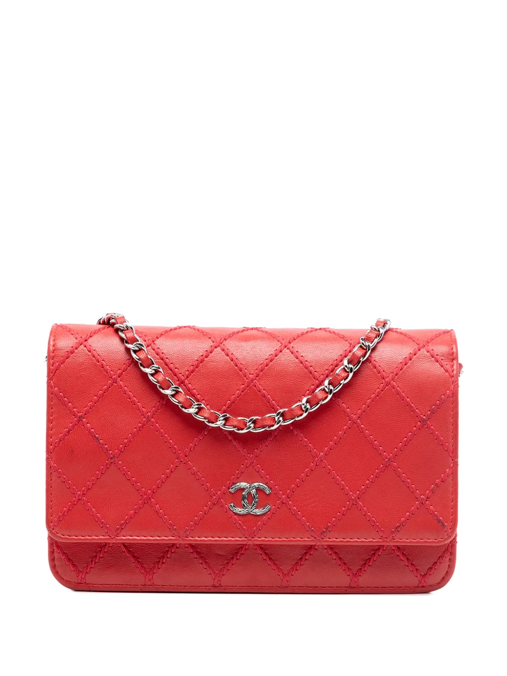 CHANEL Pre-Owned 2014 CC Lambskin Wild Stitch Wallet on Chain crossbody bag - Rosso