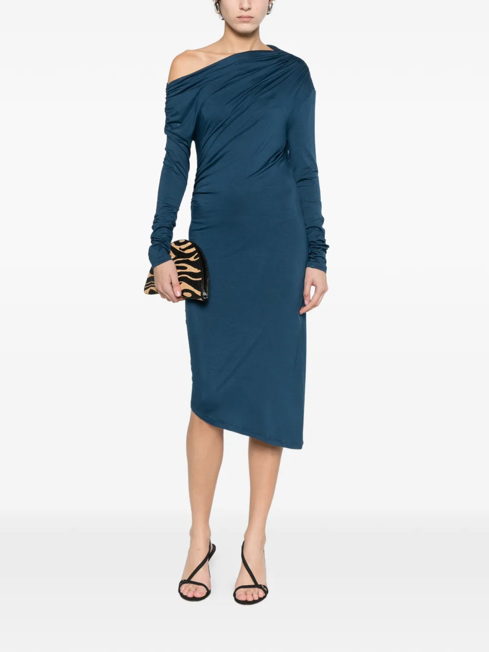 Patrizia Pepe Midi-jurk met asymmetrische hals Blauw