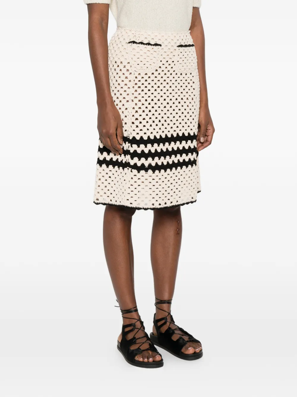  Nº21 Crochet Striped Midi Skirt - Neutrals 