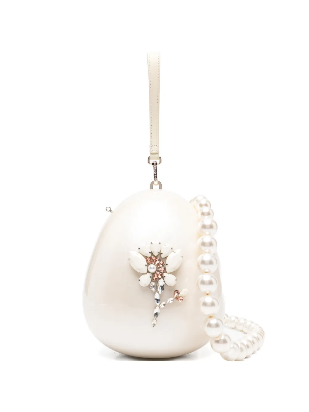Simone Rocha large pearl egg floral-beaded cross body bag - Bianco
