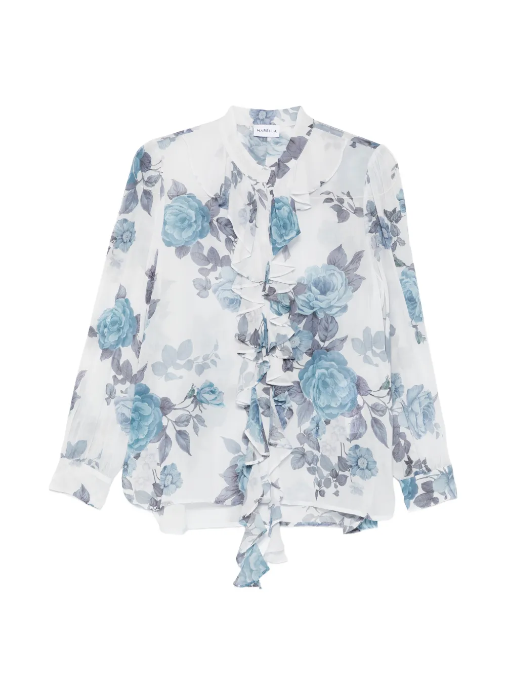 Marella Canapa ruffled floral shirt - Blu