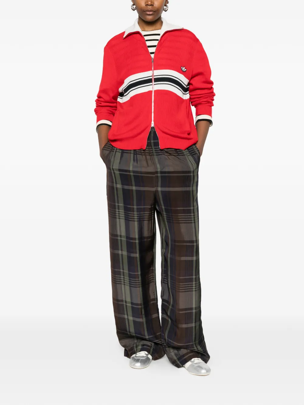  Adidas Striped Embroidered-logo Cardigan 