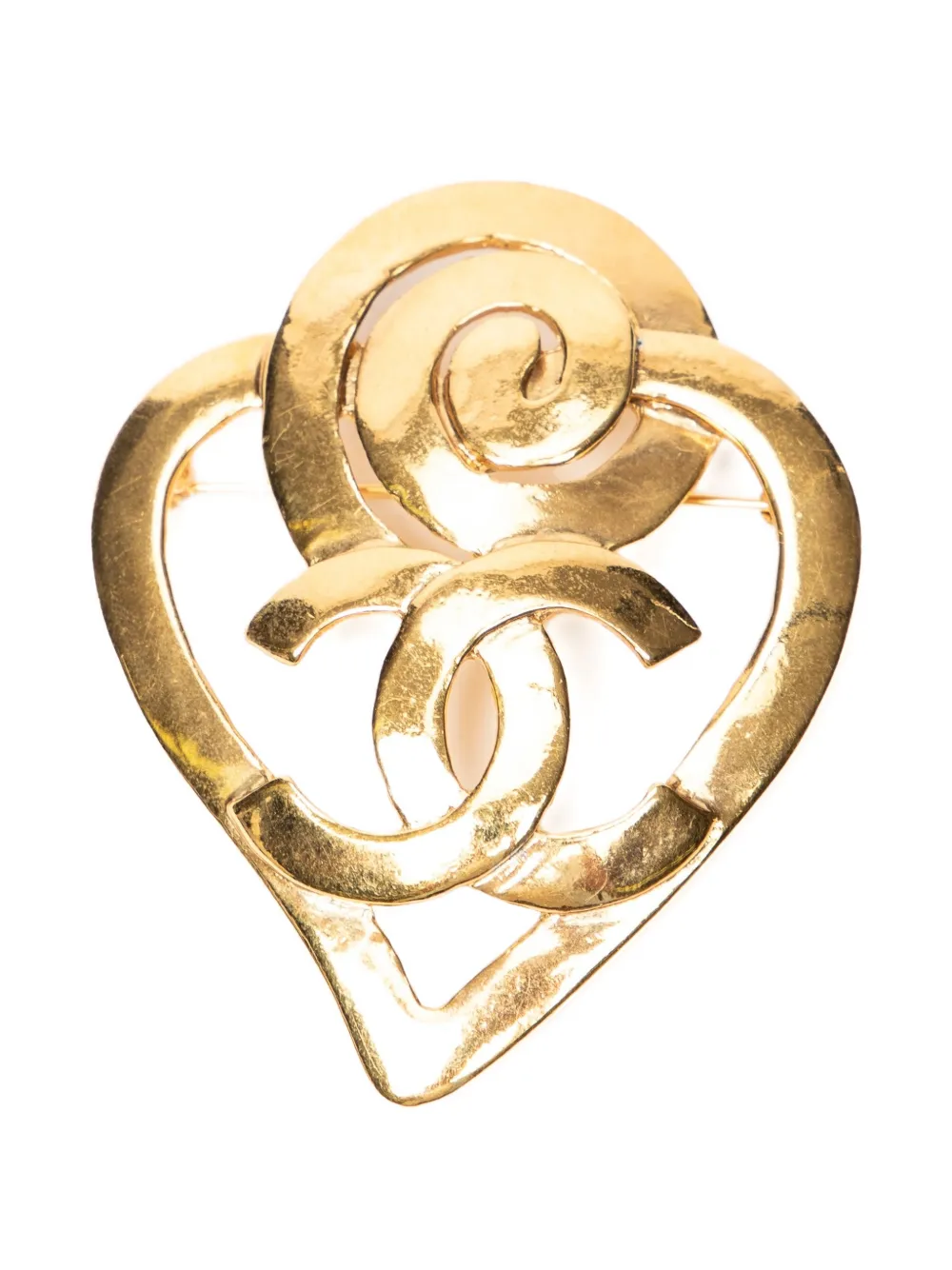 CHANEL Pre-Owned Spiral Heart CC brooch - Oro
