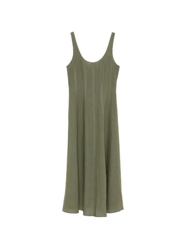 marella green dress Linen Panelled | Floral embroidered
