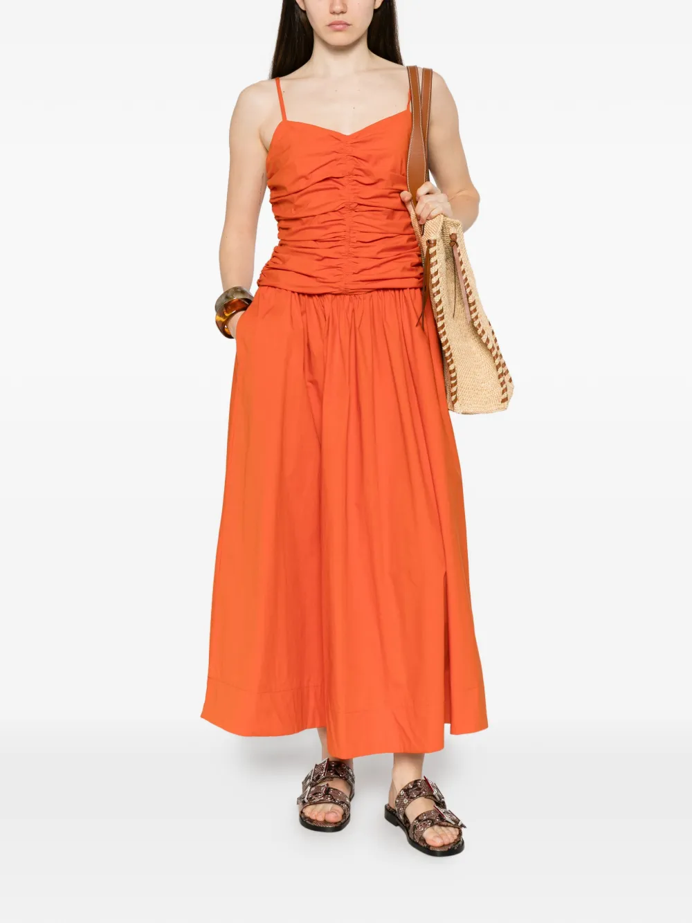 Marella Bagagli midi-jurk met ruches Oranje
