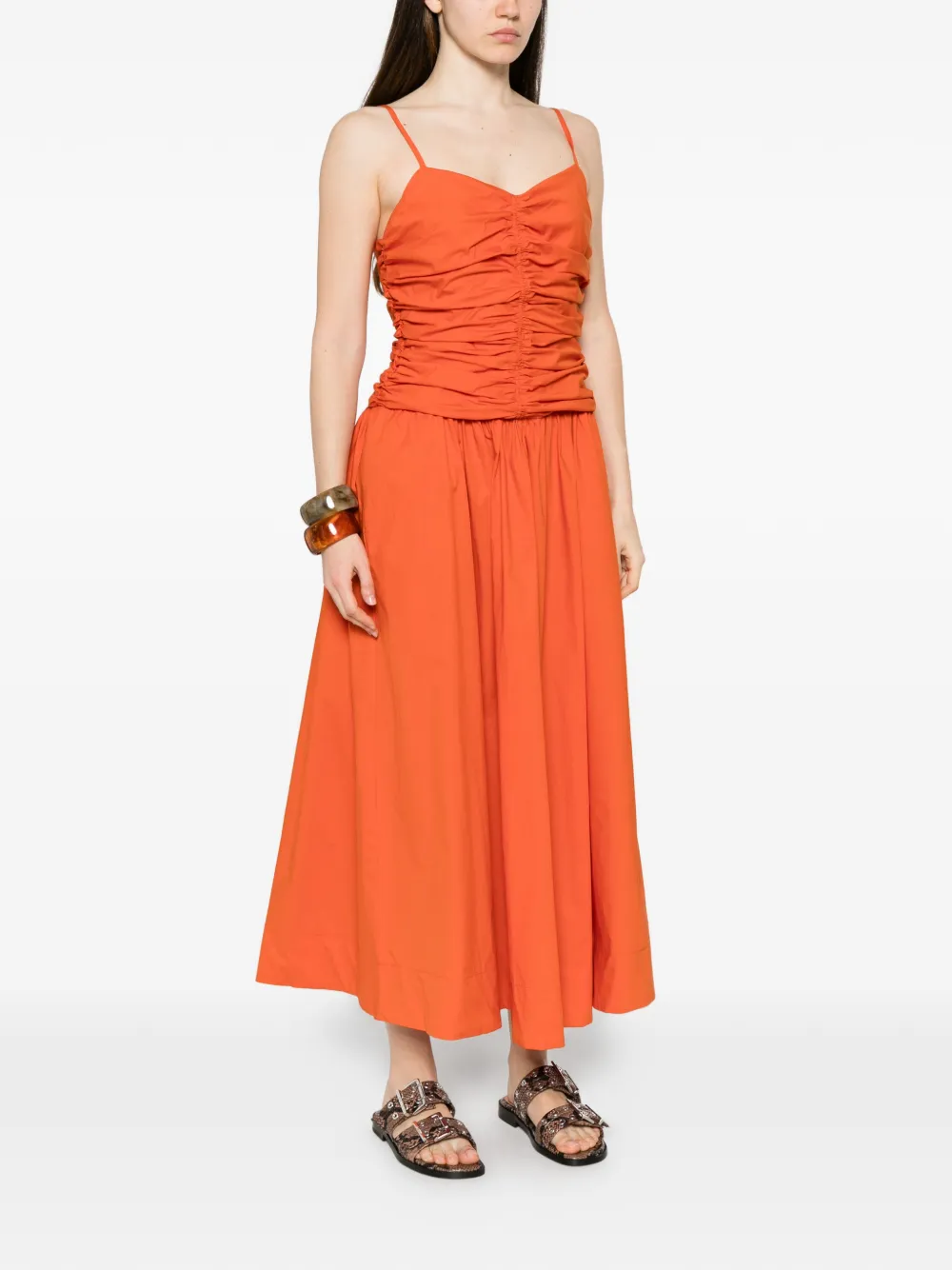 Marella Bagagli midi-jurk met ruches Oranje