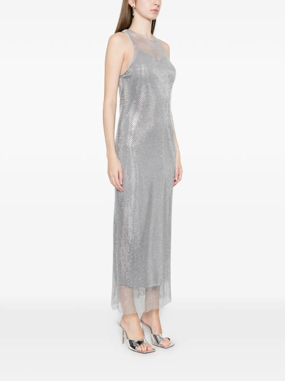  Marella Metallic Maxi Dress - Silver 
