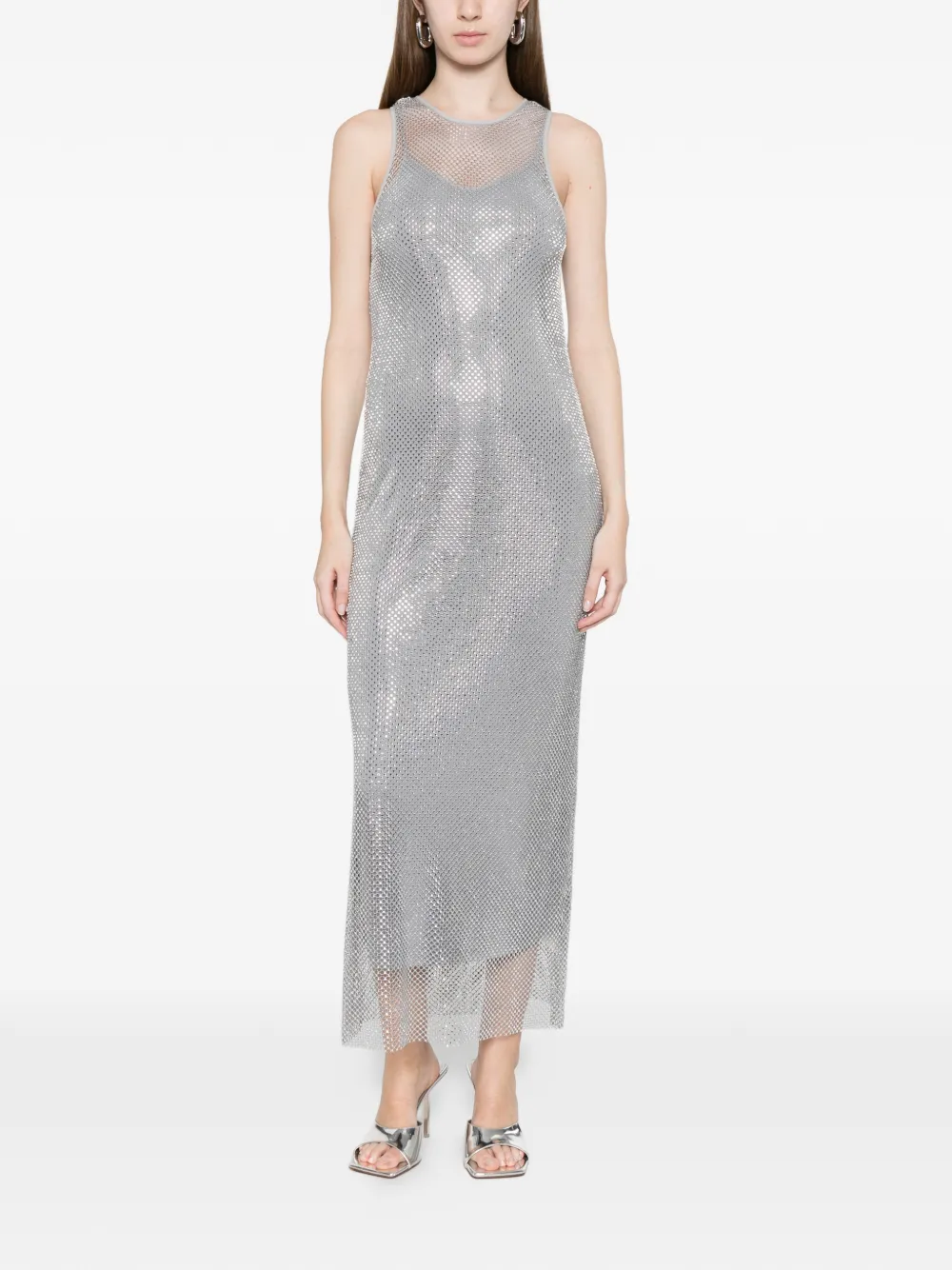  Marella Metallic Maxi Dress - Silver 