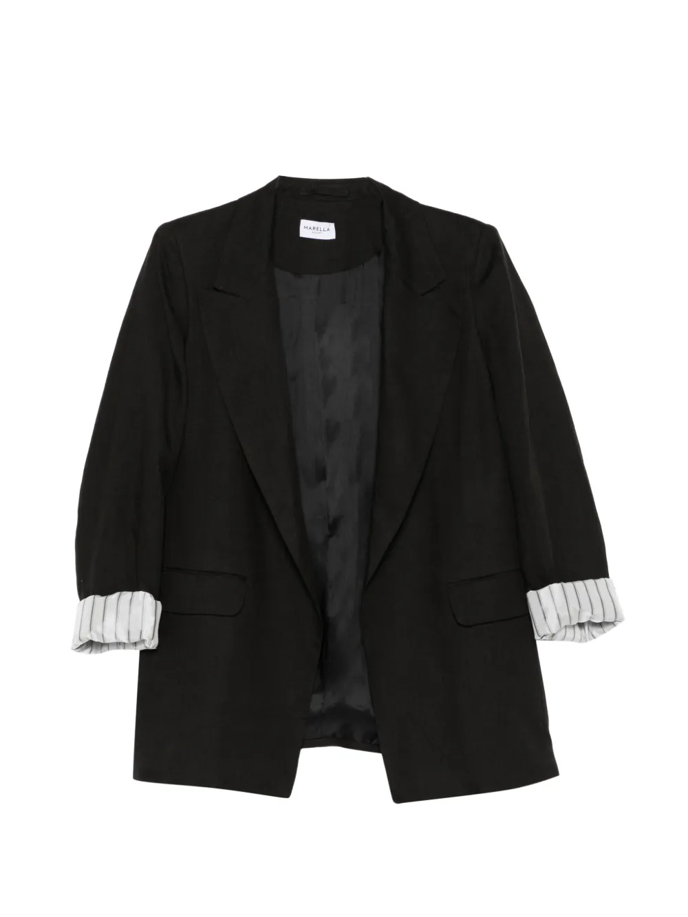 Marella Sauna Linen Peak-lapel Blazer In Black